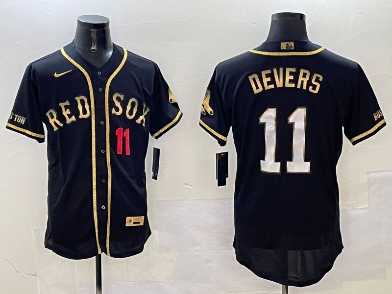 Men Boston Red Sox #11 Devers Black Gold three generations Elite 2025 Nike MLB Jersey style 3->boston red sox->MLB Jersey